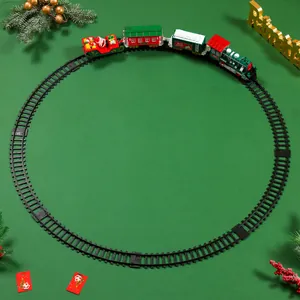 Elektrisches Weihnachtszug-Set mit kreisförmiger Schiene und festlichen Waggons