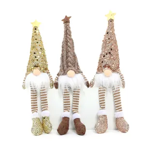 Set of three sequined Christmas gnomes with long legs for festive decor