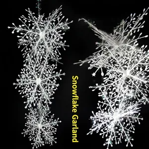 Guirnaldas decorativas de copos de nieve 3D blancos para escaparates y techos navideños