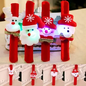 Christmas LED Glowing Slap Bracelet For Kids Plush Santa Claus Snowman Reindeer Bear Party Favor Gift Festival Wristband