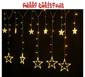 Vista dettagliata delle luci LED a tenda a forma di stella per decorazioni natalizie