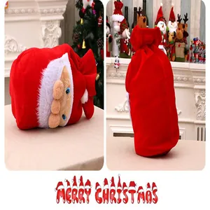 Pochette cadeau de Noël en velours rouge Père Noël avec fermeture par cordon solide