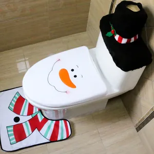 Snowman themed Christmas toilet seat cover and rug set for bathroom decor