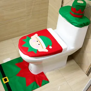 Festive 3-piece Christmas elf toilet seat cover set with floor mat for bathroom decor