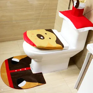Festive Christmas reindeer toilet cover set with lid cover tank wrap and floor mat
