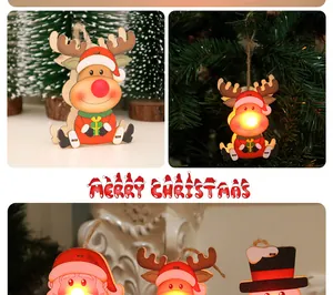 Wooden light-up Christmas reindeer and Santa ornaments for festive tree decoration