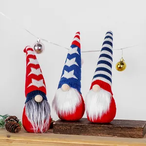 Set of 3 patriotic American Independence Day gnomes with knitted star and stripe hats decor