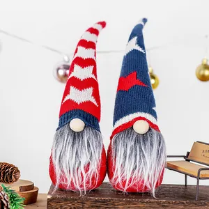 Pair of patriotic gnome plush dolls with stars and stripes for holiday home decor