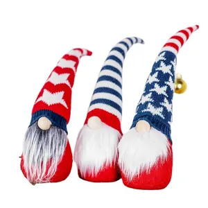 Set of 3 patriotic Independence Day gnome plush dolls with stars and stripes patterns.