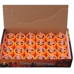 Set of 24 flameless Halloween LED pumpkin tea lights for festive party decorations