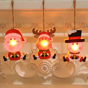 3 wooden Christmas hanging ornaments with LED light Santa Snowman Reindeer decor