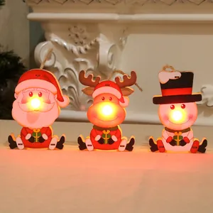 Set of 3 Christmas wooden luminous hanging ornaments featuring Santa Reindeer Snowman