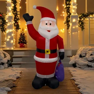 Large inflatable Santa Claus with gift bag and LED lights for outdoor holiday decor