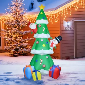 Détail de décoration de sapin de Noël gonflable avec Père Noël et bonhomme de neige