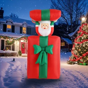 Large inflatable Santa Claus gift box yard decoration with LED lights at night