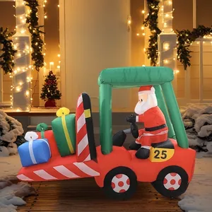 Christmas Inflatable Santa Claus Driving Red Forklift With LED Lights Waterproof Polyester Outdoor Yard Decoration For Holiday Festive Party Decor