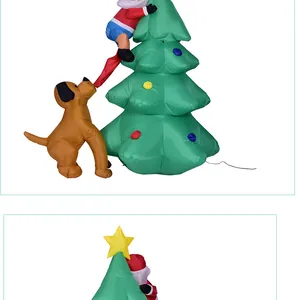 Detailed view of 1.8m tall inflatable Christmas tree with climbing Santa and dog