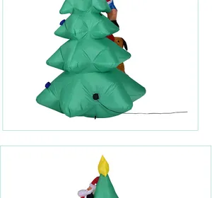 Detail view of 1.8m inflatable Christmas tree with dog biting climbing Santa Claus