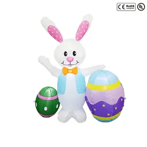 Inflatable Easter Bunny And Eggs Outdoor Yard Decoration Glowing Polyester Festive Party Holiday Scene Layout Ornament