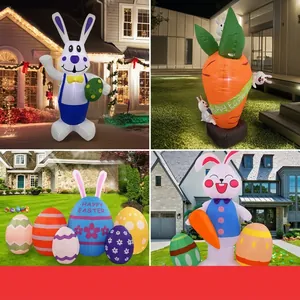 Lot de décorations de Pâques gonflables avec lapins, œufs et carottes pour jardin.