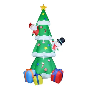 Grand sapin de Noël gonflable avec Père Noël et bonhomme de neige pour le jardin
