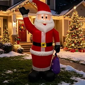 Inflatable Santa Claus With LED Lights Snowflake Gift Bag For Christmas Outdoor Yard Party Decoration Waterproof Polyester