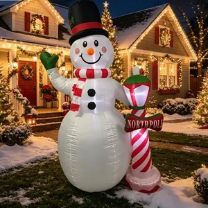 Großer Aufblasbarer Weihnachts Schneemann Mit Nordpol Schild LED Leuchtend Ferien Garten Rasen Außen Dekoration