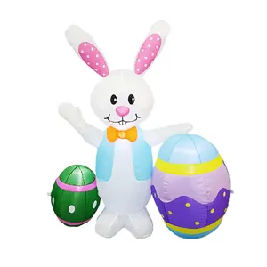 Large inflatable Easter bunny with colorful decorated eggs for holiday yard decoration
