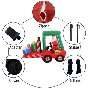 Inflatable Santa Claus driving gift forklift with blower and stakes for Xmas decor