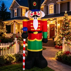 Giant inflatable Christmas nutcracker soldier with LED lights for garden decor