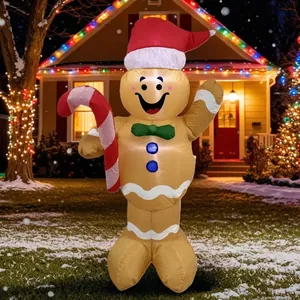 Inflatable Christmas Gingerbread Man Outdoor Decoration Built-in LED Glowing Blow Up Yard Prop With Stakes Tethers 5ft 1.5m