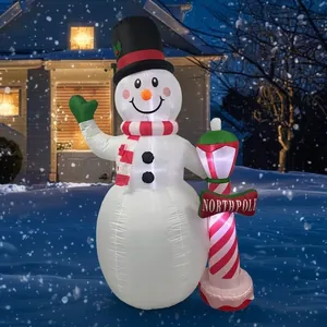 6ft aufblasbarer Weihnachtsschneemann mit Nordpol-Schild und integrierter LED-Beleuchtung