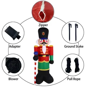 Giant inflatable Christmas nutcracker soldier set including blower ground stakes and ropes