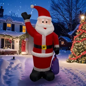 Large inflatable Santa Claus with gift bag and LED lights for outdoor holiday decor