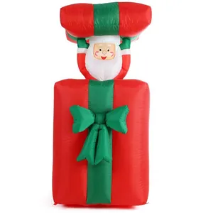 Inflatable Christmas Santa lifting gift box with LED lights for garden yard decoration