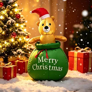 Ours de Noël Gonflabile Dans Un Sac Cadeau Vert Décoration de Jardin Extérieur Avec Lumières LED Décor Gonflable de Cour