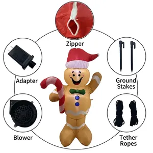 Large inflatable Christmas gingerbread man outdoor decoration with blower and stakes