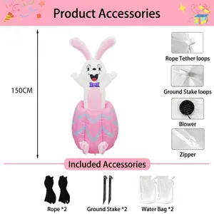 Detailed view of 150cm inflatable Easter bunny accessories including ropes and stakes.
