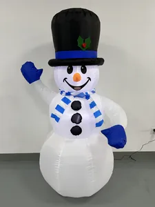 Detailed view of large inflatable Christmas snowman with top hat and glowing feature