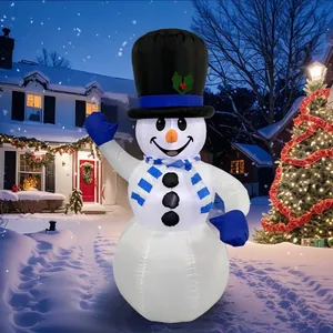 1.8m Christmas Inflatable Snowman Glowing Outdoor Yard Decoration Built-in LED Lights Polyester Blow Up Snowman Holiday Party