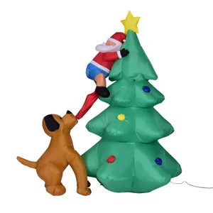 1.8m inflatable Christmas tree featuring Santa Claus and a playful dog decoration