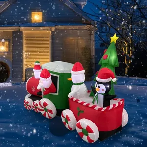 Large Christmas inflatable train with Santa Claus, snowman and LED lights for yard