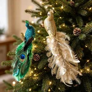 Weihnachten Simulation Pfau Ornamente Glitzer Künstliche Feder Vogel Anhänger Für Weihnachtsbaum Dekoration Festliche Party Requisiten