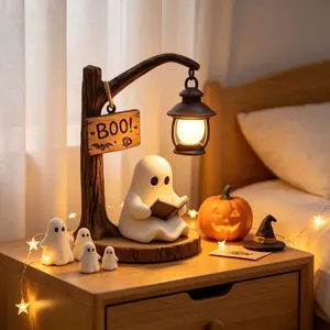 Veilleuse Fantôme en Résine d'Halloween Ornement de Bureau Sorcière Créatif LED Lampe d'Atmosphère Décoration Festive Maison