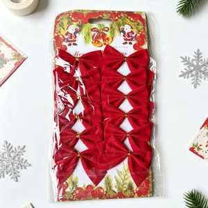 Set of 12 mini red velvet Christmas bows for tree and wreath DIY holiday decorations