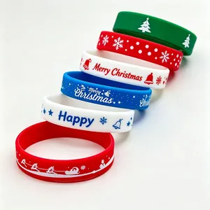 Kerst Siliconen Armbanden Polsbandjes Voor Mannen Vrouwen Feestartikelen Bedrukt Sneeuwvlok Kerstboom Rendier Cadeau