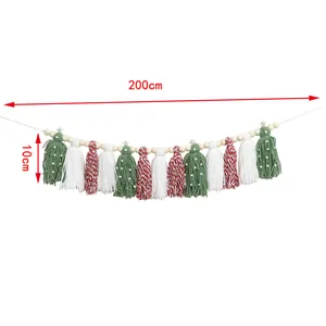 Detailed dimension view of 200cm handmade Christmas tassel garland for fireplace