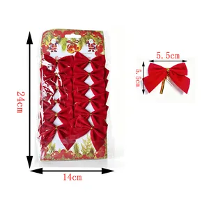 Detail view of 12pcs red mini Christmas bows with 5.5cm size and 24x14cm packaging