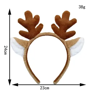 Diadema de cuernos de reno de Navidad de felpa marrón con orejas, tamaño 24x23cm, peso 38g
