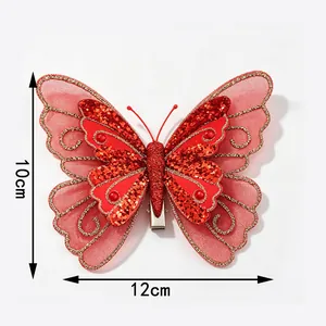 Detaillierte Ansicht eines 12 cm roten Glitzer-Schmetterlings mit genauen Maßen